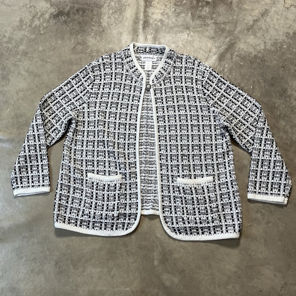 Alfred Dunner Jacket Medium World Traveler Knit Texture Imitation Pearl Button